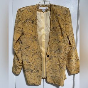 Vintage 80s Paul Alexander Yellow Patterned Silk Blazer